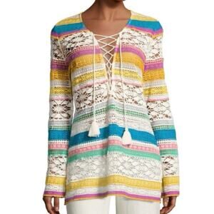 Figue Clarita Crochet Lace Up Tunic Top Tassel Trim NWOT
